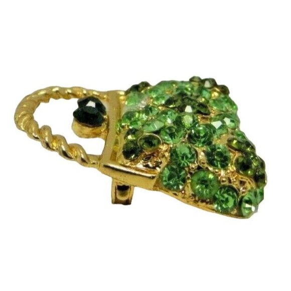 Rhinestone Encrusted Purse Handbag Pin Brooch Daisy Floral Design Goldtone - Picture 3 of 5